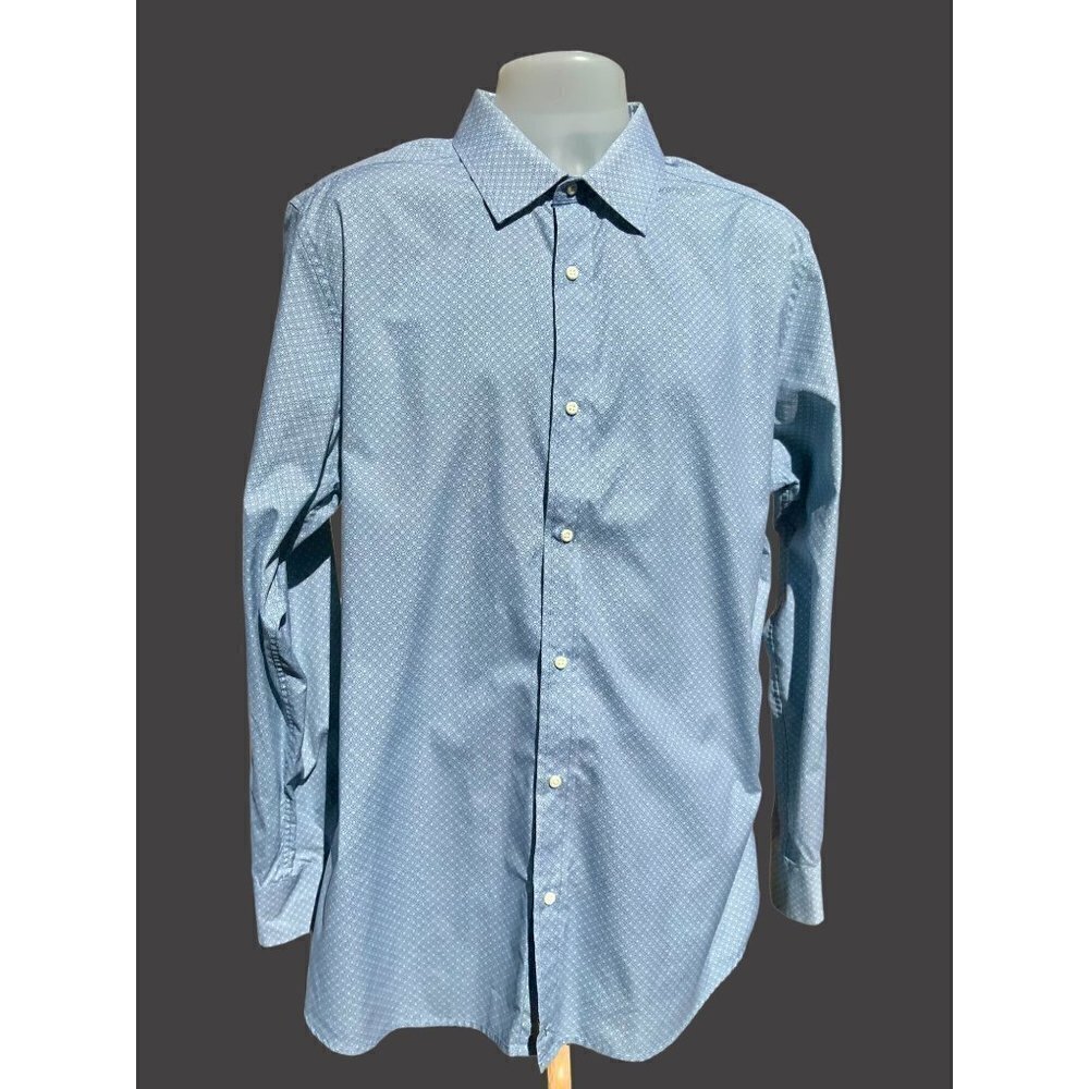 MTAILOR CUSTOM MADE CLOTHING BLUE DECO LATTICE LONG SLEEVE DRESS SHIRT LARGE - Picture 8 of 10